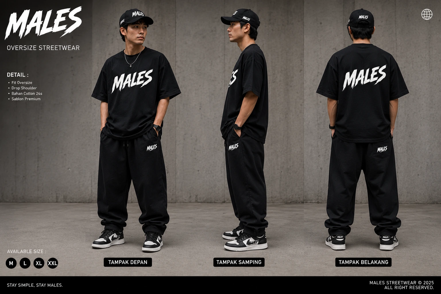 MALES set tampak depan samping belakang